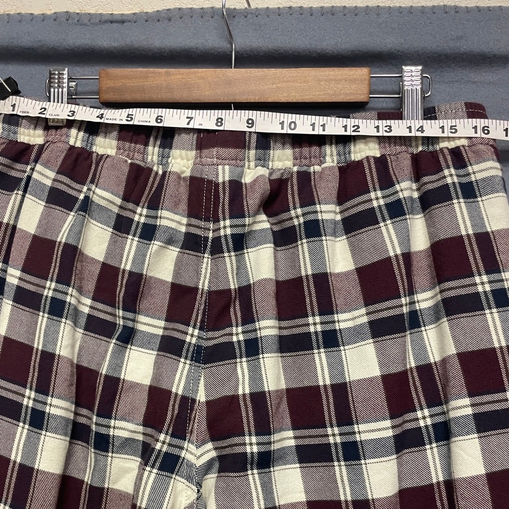 LL Bean Mens Fleece Lined Flannel Pants Plaid Burgundy Cream Size M 32 514883 - Picture 3 of 7